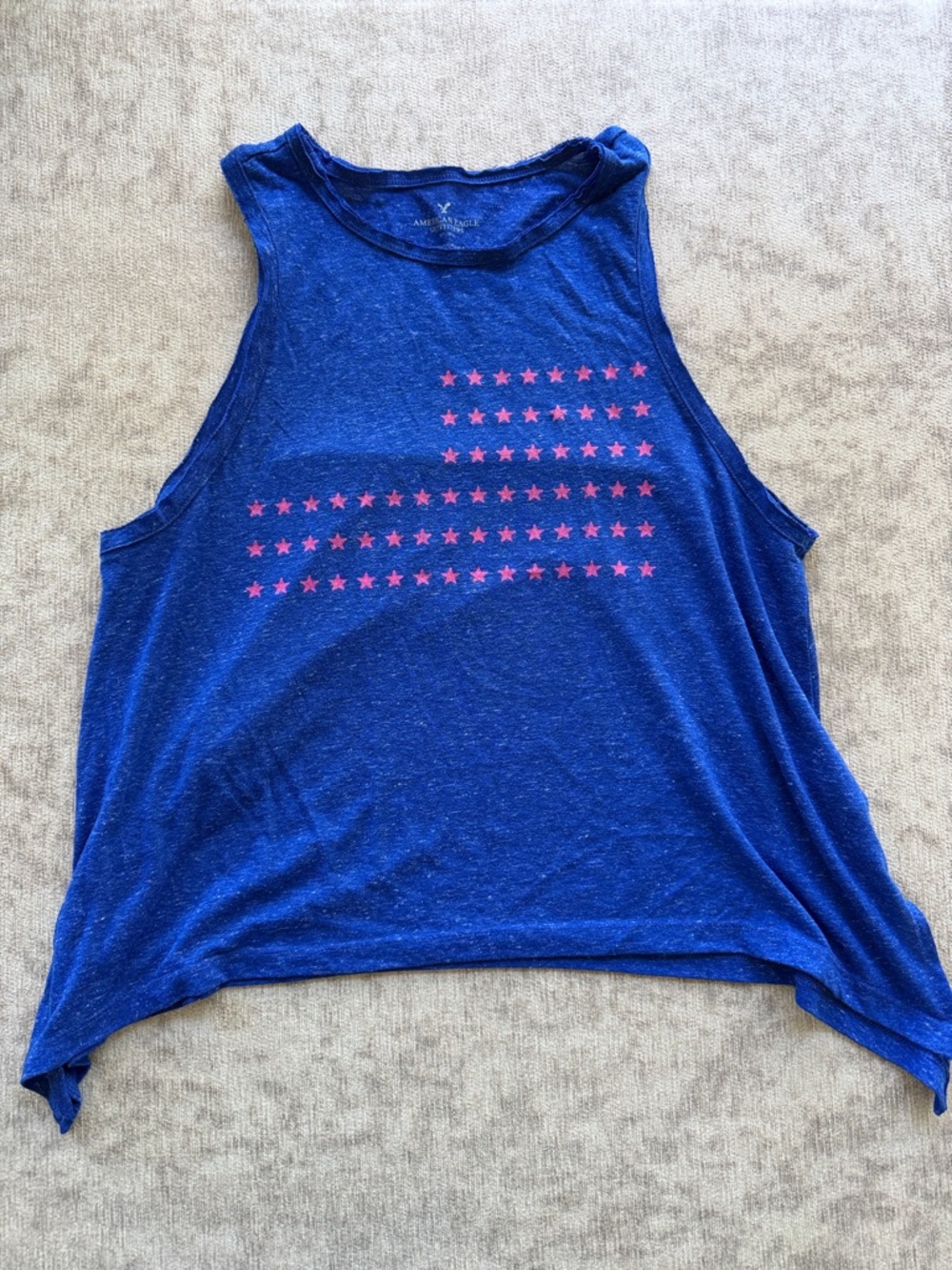American Eagle Outfitters Blue Tank with Pink Star Flag Graphic